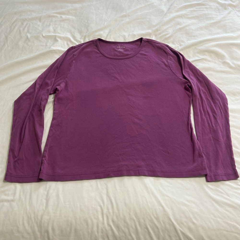 Orvis Womens Medium Purple 100% Cotton Long Sleeve Crewneck T-Shirt RN 70534
